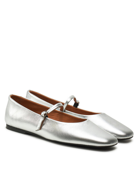 Calvin Klein Calvin Klein Baleríny Mary Jane Ballerina - Met HW0HW02269 Stříbrná