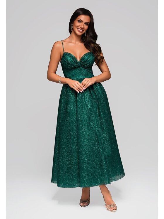 Ombre Ombre Sukienka wieczorowa LA-OM-DLR193 Zielony Regular Fit