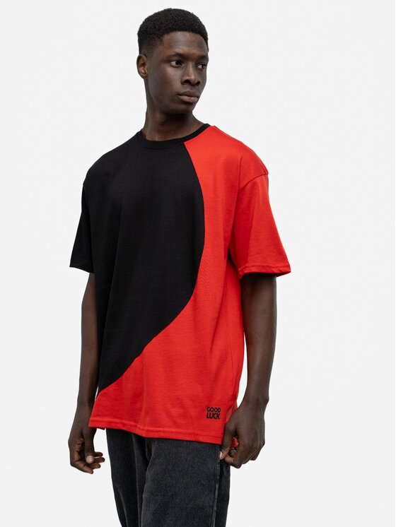 Good Luck Good Luck T-Shirt Koszulka Męska Z Krótkim Rękawem Oversize Czarna / Czerwona GOOD LUCK Loopy L Czarny Regular Fit
