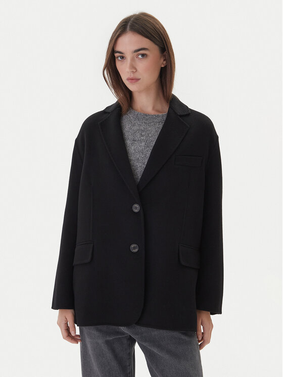 ViCOLO ViCOLO Vlněný kabát TF0005 Černá Regular Fit