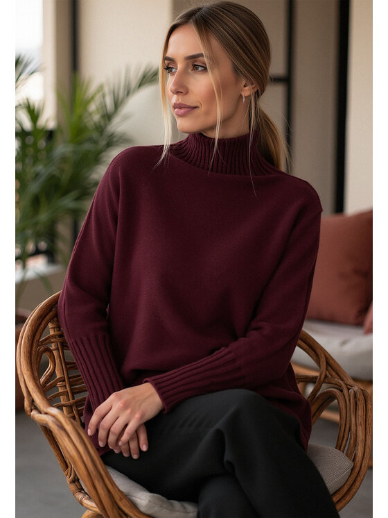 FIGL FIGL Sweter M1101 Bordowy Loose Fit