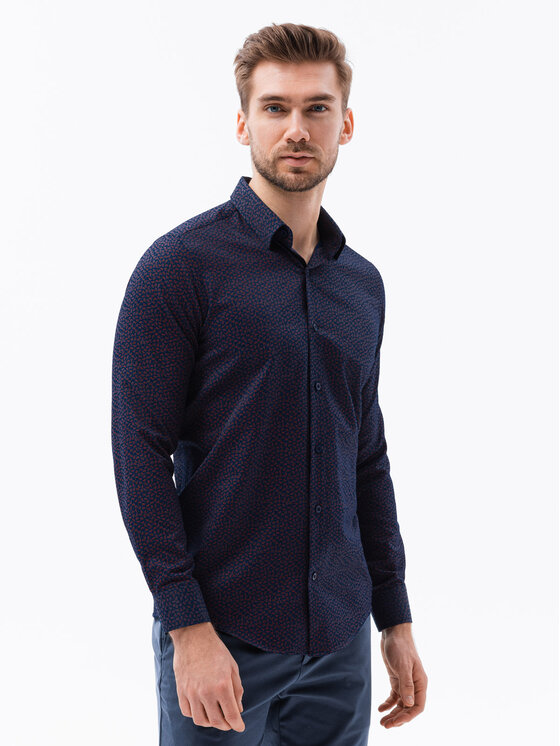 Ombre Ombre Koszula K617 Granatowy Regular Fit