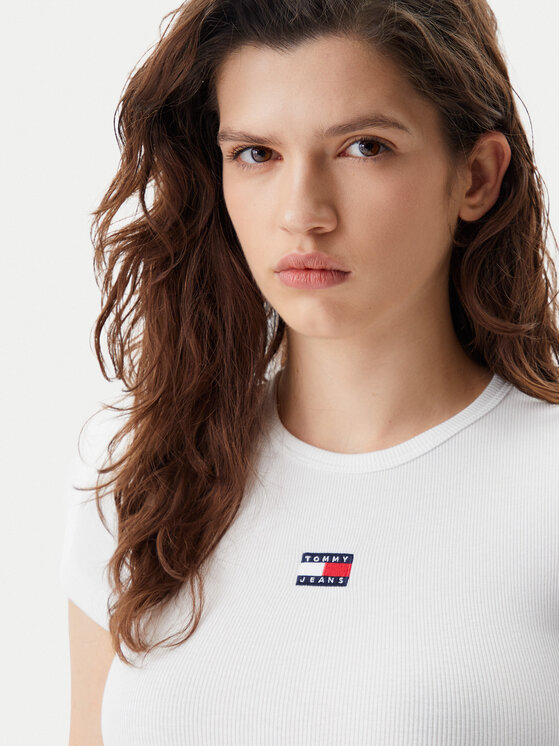 Tommy Jeans Tommy Jeans Majica Badge DW0DW17881 Bela Slim Fit
