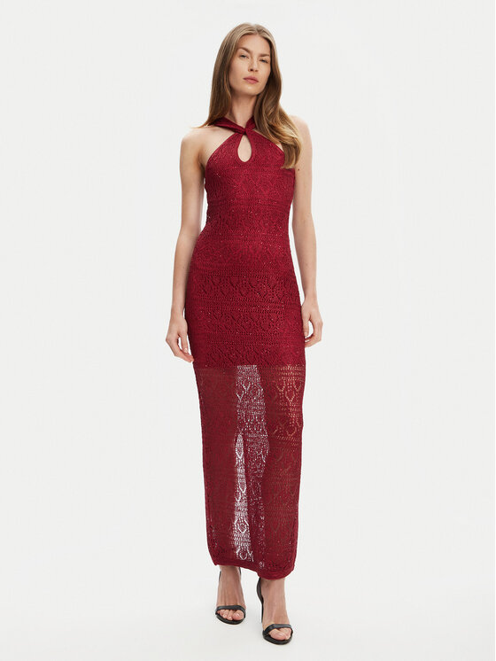 Guess Guess Φόρεμα υφασμάτινο W5YK48 Z37G0 Μπορντό Slim Fit