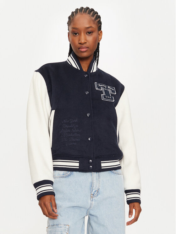 Női Bomber dzseki Tommy Jeans, Méret: L, Sötétkék, Letterman DW0DW18845