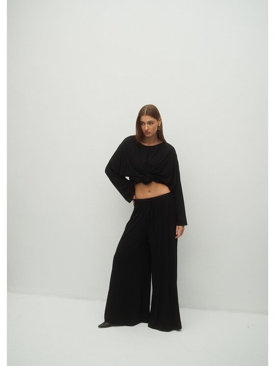 Le Collet Le Collet Spodnie materiałowe TONIA Czarny Wide Leg