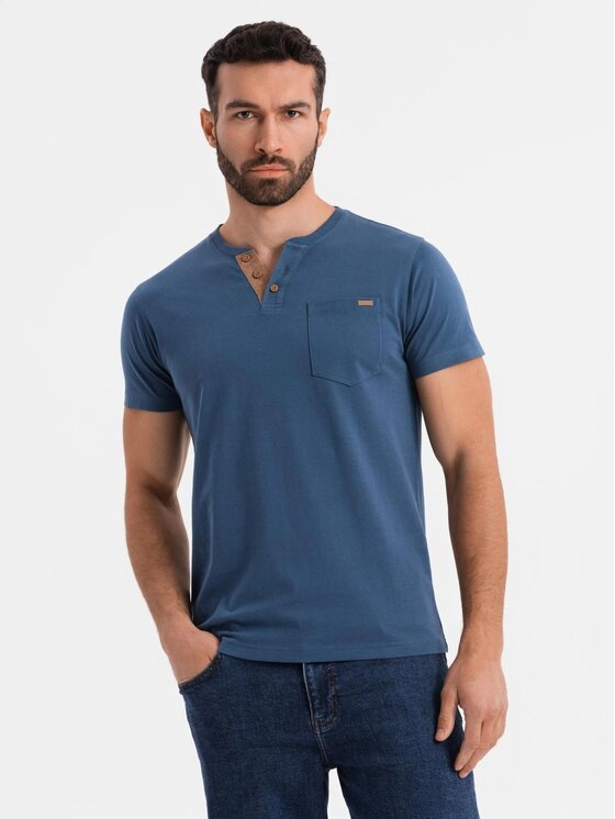 Ombre Ombre T-Shirt OM-TSCT-0206 Niebieski Regular Fit