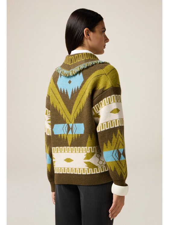 Oltre Oltre Cardigan M194E002137N0R5 Verde Baggy Fit