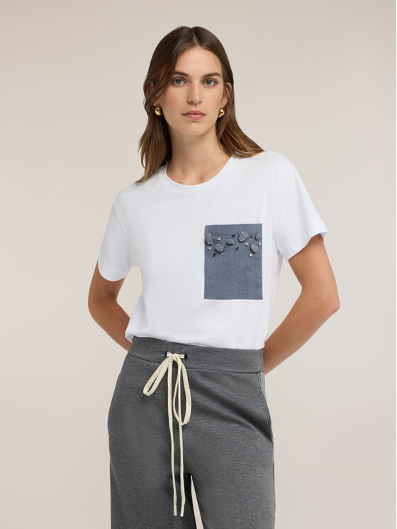 Motivi Motivi T-Shirt G085W003925N011 Biały Boxy Fit