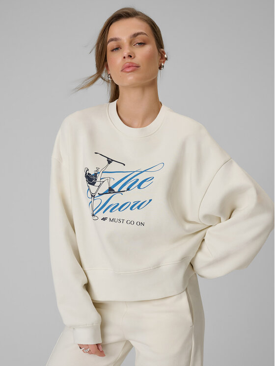 4F 4F Bluza WINTER CLUB Kremowy Loose Fit
