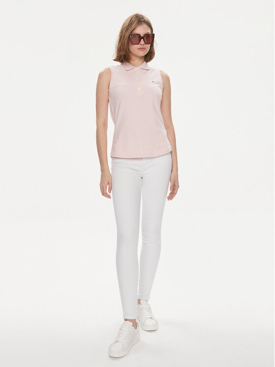 Tommy Hilfiger Tommy Hilfiger Тениска с яка и копчета 1985 WW0WW41794 Розов Slim Fit