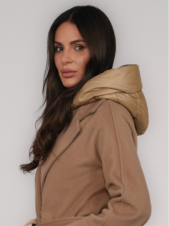 FAN LEATHER FAN LEATHER Płaszcz przejściowy Wełniany z Podpinką Beżowy Loose Fit