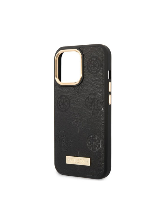 Guess Guess Etui na telefon Peony Logo Plate MagSafe Czarny