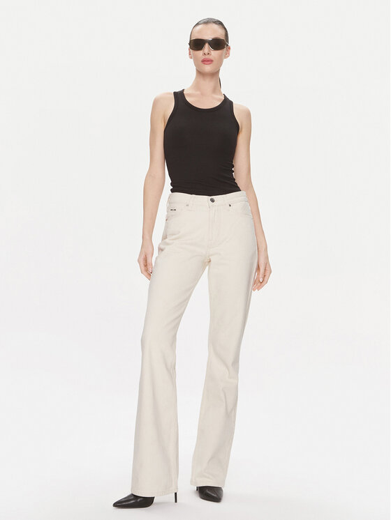 Calvin Klein Calvin Klein Jeansy Mid Rise Relax Bootcut Ecru K20K206308 Biały Slim Fit