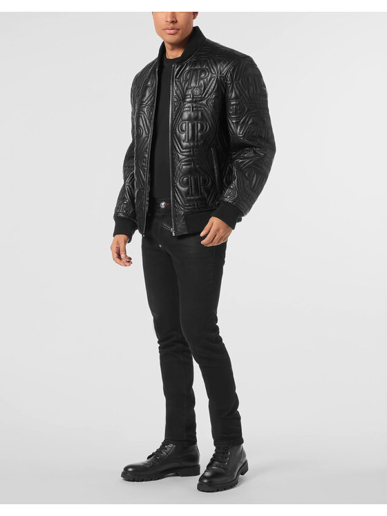 PHILIPP PLEIN PHILIPP PLEIN Kurtka skórzana 26041 Czarny Regular Fit
