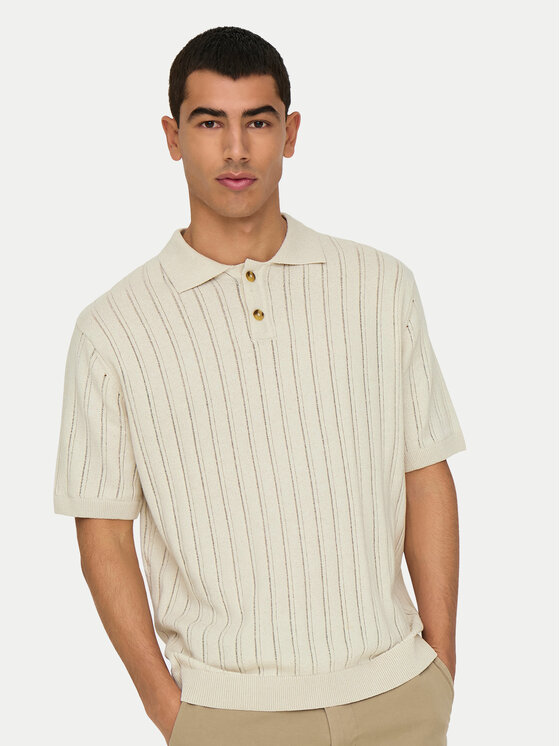 Only & Sons Only & Sons Тениска с яка и копчета Kent 22033463 Бежов Regular Fit