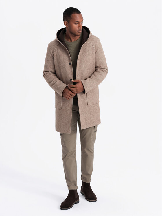 Ombre Ombre Płaszcz OM-COWC-0122 Beżowy Regular Fit