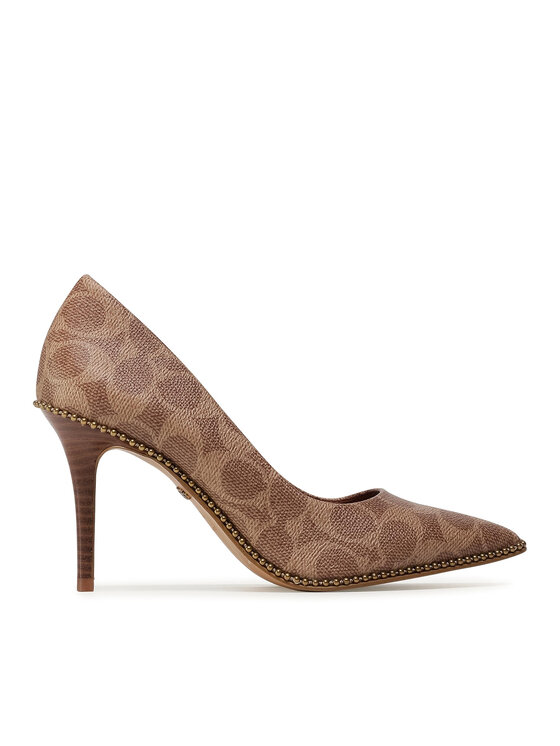 Pantofi cu toc subțire Coach Waverly Sig Pump G4374 Maro
