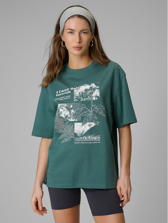 4F 4F T-Shirt CAMP Turkusowy Loose Fit