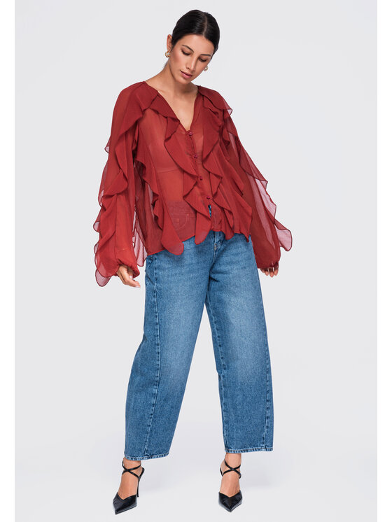 Ombre Ombre Bluzka OW-TS-E0092 Czerwony Relaxed Fit