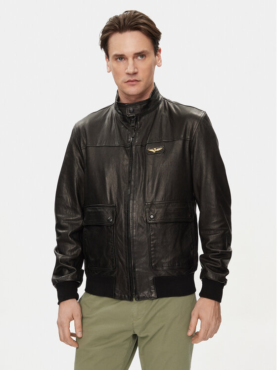 Aeronautica Militare Aeronautica Militare Kožená bunda 241PN5040PL147 Černá Regular Fit