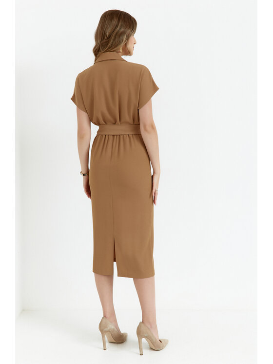 Stylove Stylove Koktejlové šaty S363 Béžová Premium Fit