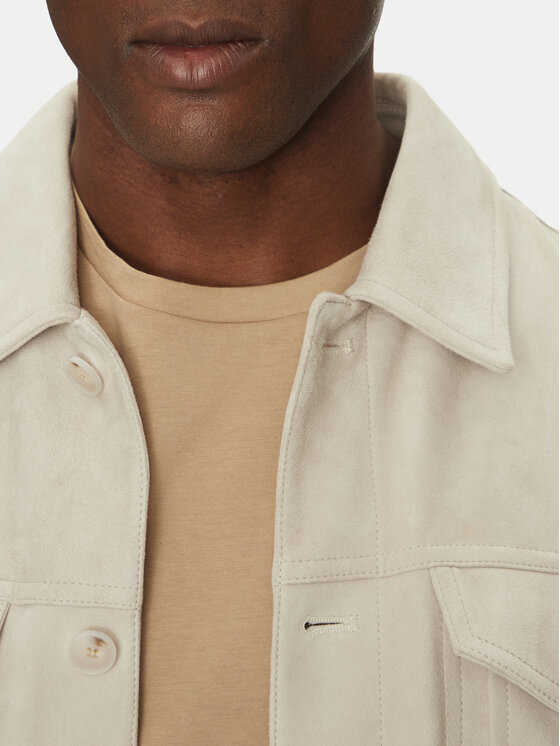 BOSS BOSS Kožená bunda 50538002 Bílá Regular Fit