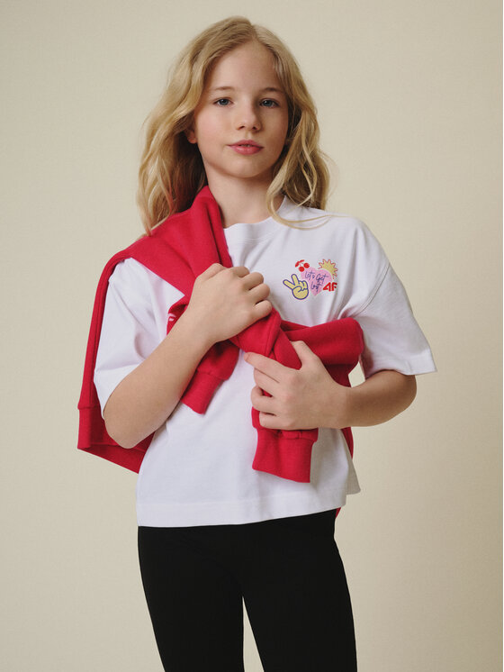 4F 4F T-Shirt MOVE OUTSIDE Biały Loose Fit