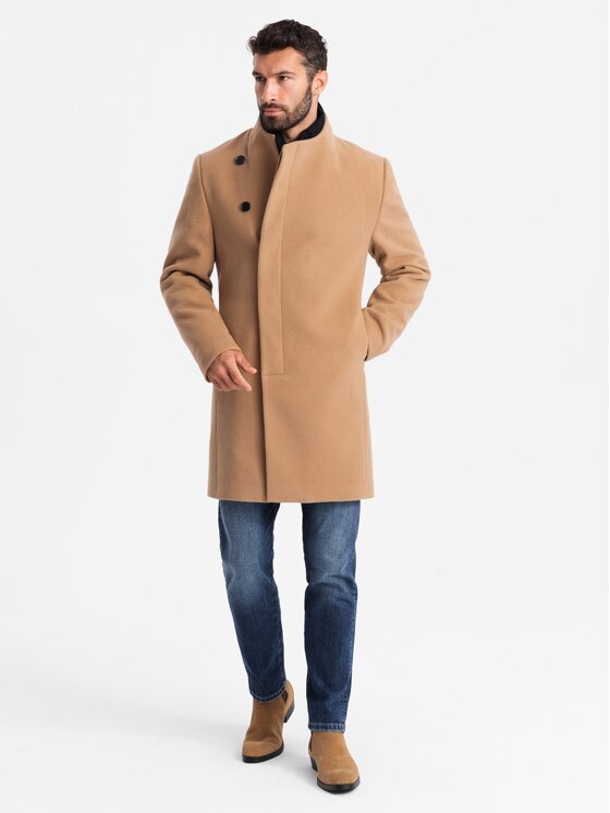 Ombre Ombre Płaszcz OM-COWC-0120 Brązowy Regular Fit