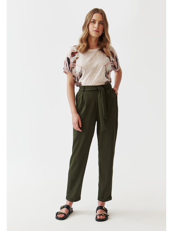 TATUUM TATUUM Kalhoty z materiálu ZAMIRIA Khaki Loose Fit