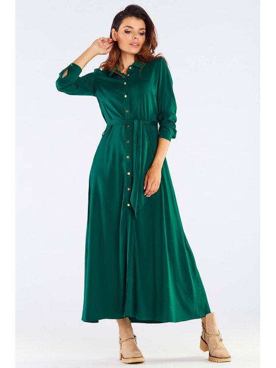 Awama Awama Letní šaty A451 Zelená Basic Fit