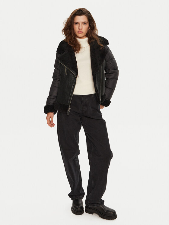 Blauer Blauer Kożuch naturalny 24WBLDL01417 Czarny Regular Fit
