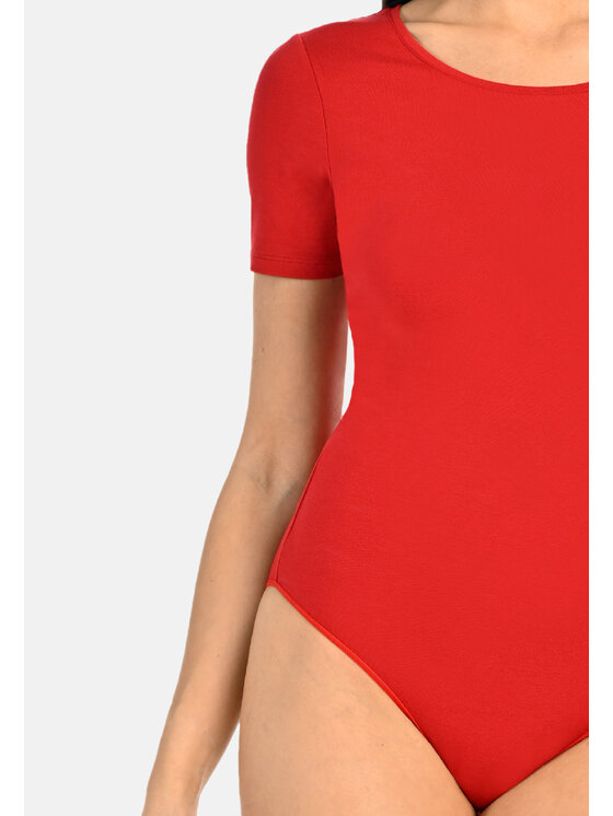 Teyli Teyli Body T-shirt damski okrągły dekolt Shirty Czerwony Regular Fit