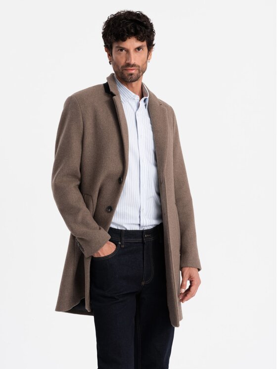 Ombre Ombre Płaszcz OM-COWC-0114-BR Brązowy Regular Fit
