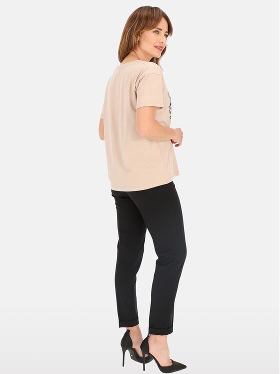 Perso Perso T-Shirt TCE240246F Beżowy Regular Fit