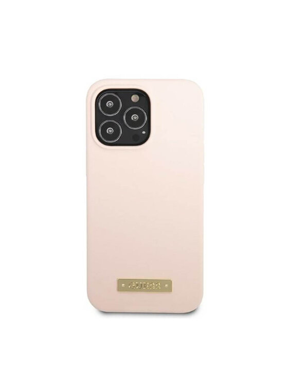 Guess Guess Etui na telefon Silicone Logo Plate MagSafe Różowy
