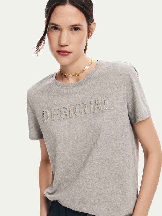 Desigual Desigual Marškinėliai Brandy 24WWTK24 Pilka Regular Fit