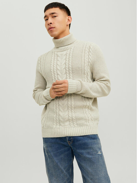 Jack&Jones Bluză cu gât 12236315 Écru Regular Fit