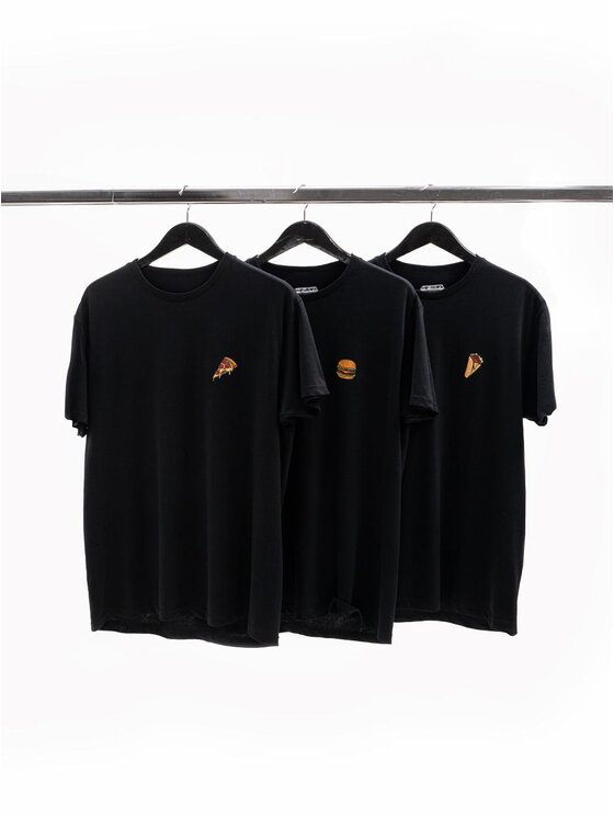 MyStars MyStars Komplet t-shirtów Zestaw 3 T-Shirtów Czarnych MyStars Fast Food kebab pizza burger tortilla L Czarny Regular Fit