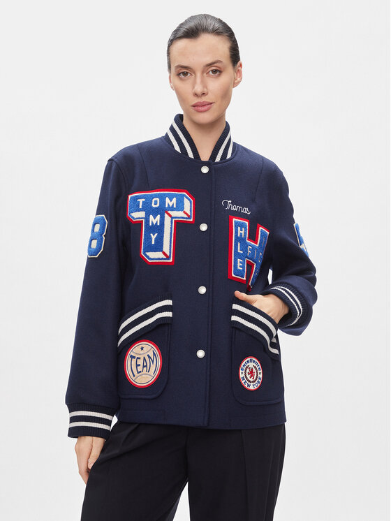 Tommy Hilfiger Bomber stila jaka Collegiate Wool Blend Varsity WW0WW40479 Tumši zils Regular Fit