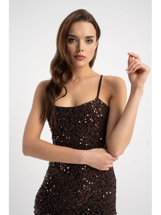 CLICK CLICK Večerní šaty 60-6172 Hnědá Slim Fit