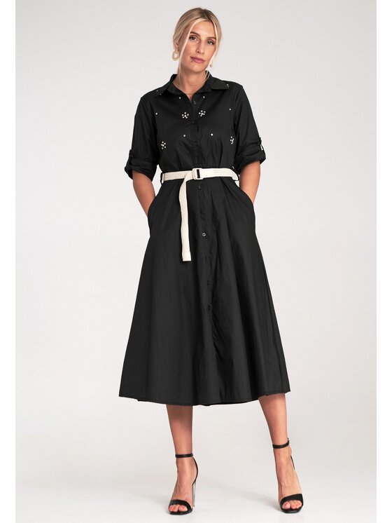 FIGL FIGL Košeľové šaty M1215 Čierna Flared Fit