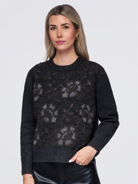 Ombre Ombre Sweter OW-SW-E0036 Szary ciemny Regular Fit