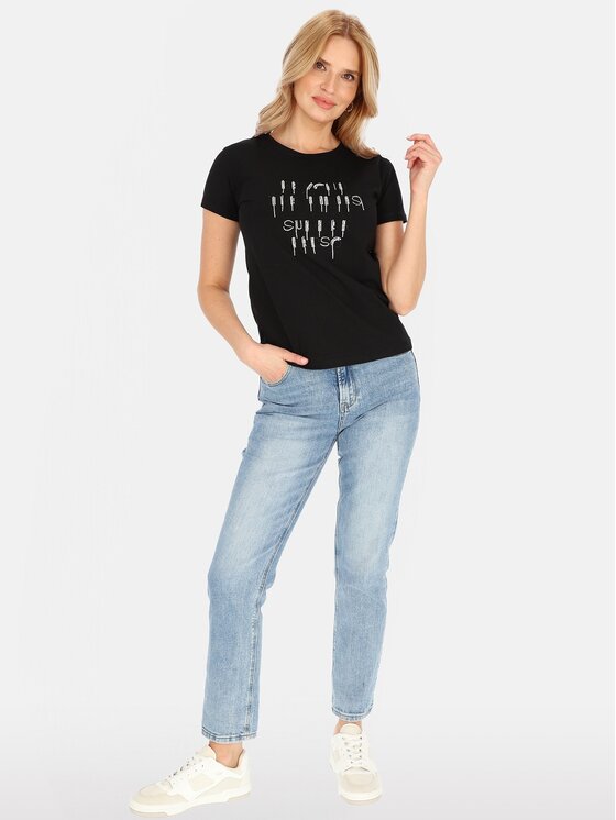 Perso Perso T-Shirt TCE241100F Czarny Regular Fit