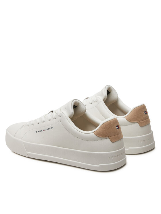 Tommy Hilfiger Tommy Hilfiger Sneakersy Th Court Leather Grain Ess FM0FM05297 Écru