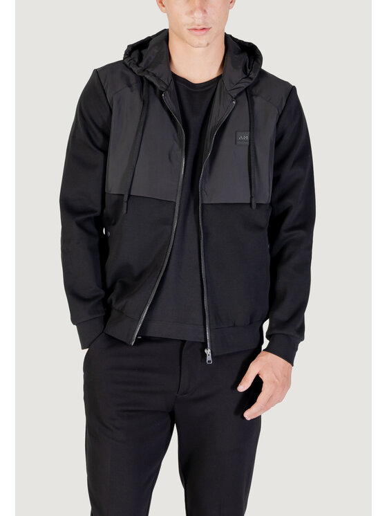 Antony Morato Antony Morato Felpa REGULAR FIT WITH TECHNO FABRIC AS CONTRAST AND LOGOED PATCH Nero Regular Fit