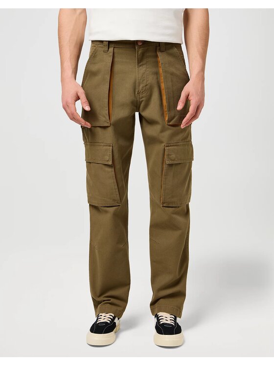 Wrangler Wrangler Spodnie materiałowe CJ REL CARGO PANT Zielony Straight Fit