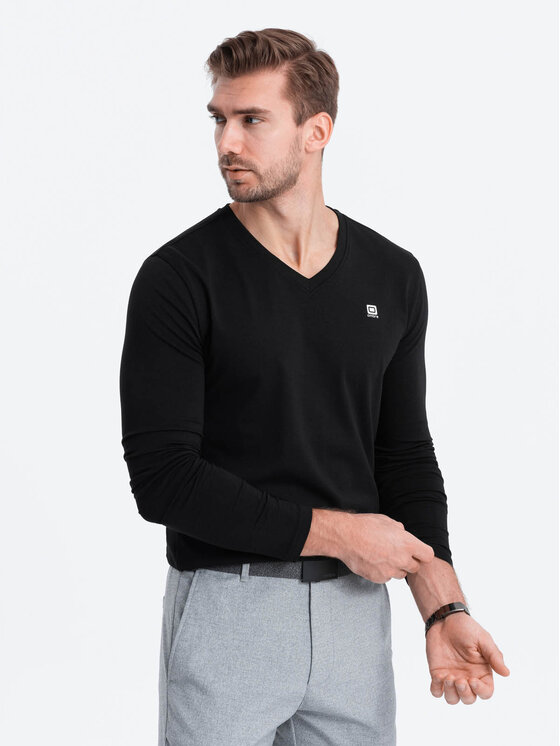 Ombre Ombre Longsleeve OM-LSCL-0110 Czarny Regular Fit