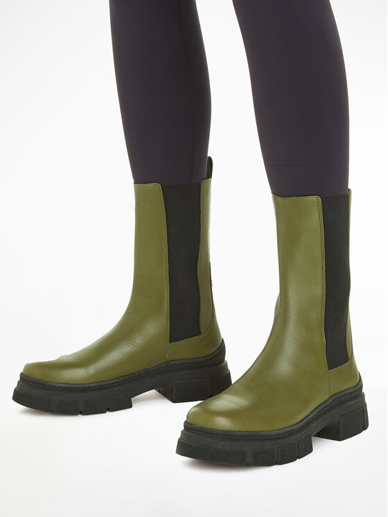 Tommy Hilfiger Tommy Hilfiger Štibletai Essential Leather Chelsea Boot FW0FW07490 Žalia