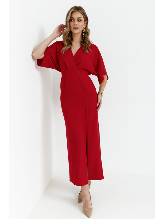 Makover Makover Sukienka codzienna K163 Czerwony Modern Fit
